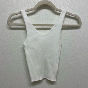 White Crop Tank Top Active USA Size Small Cropped Sleeveless Rayon